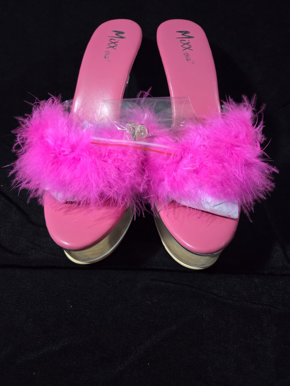 Mixx Shuz Hot Pink Feather Slide Heels